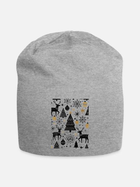 Skandinavische Weihnachtselemente und Winterbäume - Jersey-Beanie - Grau meliert