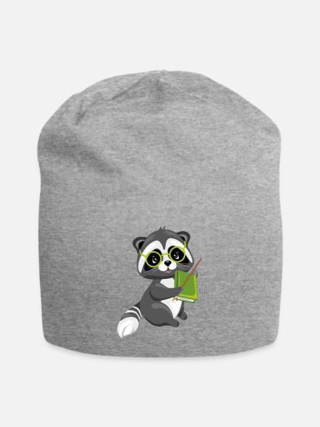 Süßer schlauer Waschbär mit einem Buch - Jersey-Beanie - Grau meliert