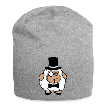 Schaf Herr Gentleman Zylinder Hut Monokel Brille - Jersey-Beanie - Grau meliert - Vorne