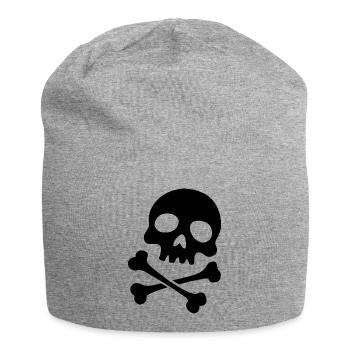 Klassischer Totenkopf mit gekreuzten Knochen - Jersey-Beanie - Grau meliert - Vorne