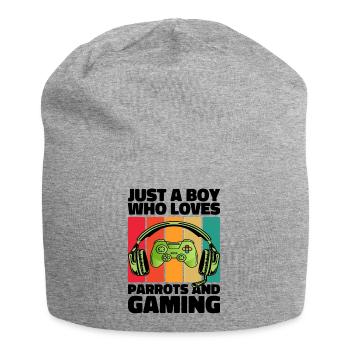 Gamer & Parrots: Video Games & Colorful Adventure - Jersey Beanie - heather grey - Front
