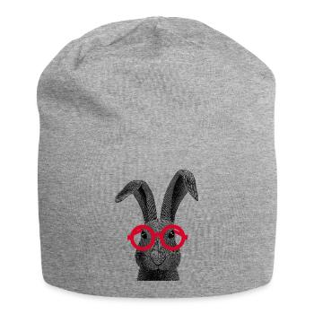 Regardez de près Lapin | Motif de lunettes amusantes - Bonnet en jersey - gris chiné - Devant