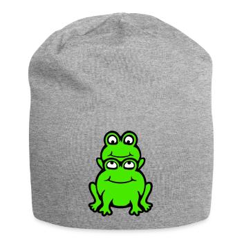 Frosch Kind Familie Papa Mama Huckepack Vatertag - Jersey-Beanie - Grau meliert - Vorne