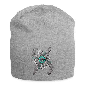 Flower Star Deco Teal - Jersey Beanie - heather grey - Front