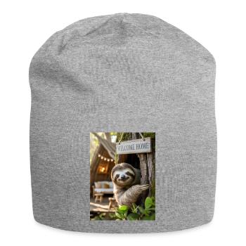 Welcome Home Sloth in Treehouse - Jersey Beanie - heather grey - Front