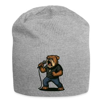 Rocksängerin Bulldogge mit Mikrofonkunst - Jersey-Beanie - Grau meliert - Vorne