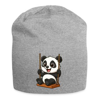 Süßer Panda auf der Schaukel Cartoon Spielplatz - Jersey-Beanie - Grau meliert - Vorne