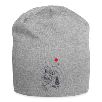 Roter Pfad durch Berglandschaft - Jersey-Beanie - Grau meliert - Vorne