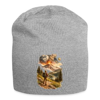 Des randonneurs devant un volcan en éruption et un monde étrange - Bonnet en jersey - gris chiné - Devant