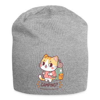 Chat Campeur Kawaii et Backpack - Bonnet en jersey - gris chiné - Devant