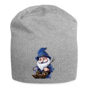 Blauer Waldgnom mit Becher - Jersey-Beanie - Grau meliert - Vorne