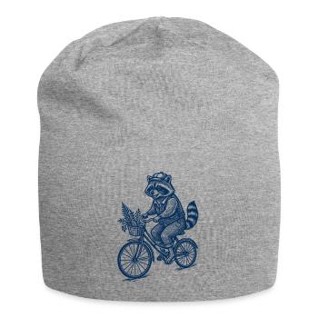 Waschbär auf Fahrrad Vintage Illustration - Jersey-Beanie - Grau meliert - Vorne