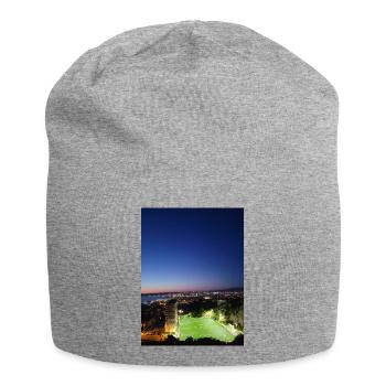 Städtische Dämmerung und Fußballfeld - Jersey-Beanie - Grau meliert - Vorne