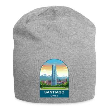Santiago Chile Vintage Retro Travel Poster Badge - Jersey Beanie - heather grey - Front