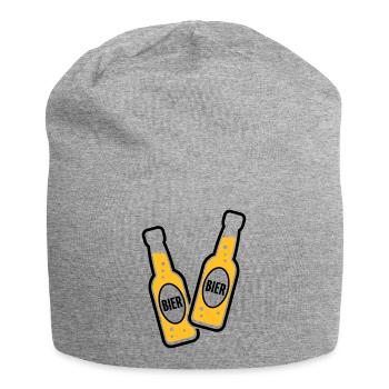 2 Bierflaschen Stoßen An (Bier Biertrinker POS 2C) - Jersey-Beanie - Grau meliert - Vorne