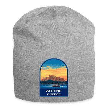 Athen Griechenland Akropolis Retro Sonnenuntergang Reiseabzeichen - Jersey-Beanie - Grau meliert - Vorne