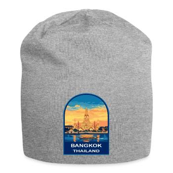 Bangkok Wat Arun Thailand Retro Sunset Travel Badg - Jersey Beanie - heather grey - Front