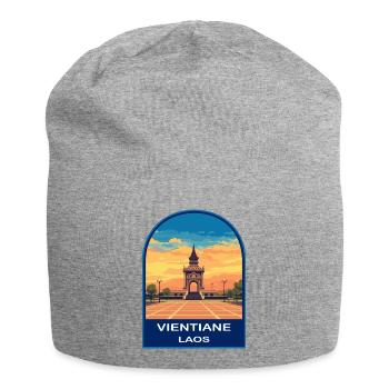 Vientiane Laos Patuxai Monument Retro Sonnenuntergangsabzeichen - Jersey-Beanie - Grau meliert - Vorne