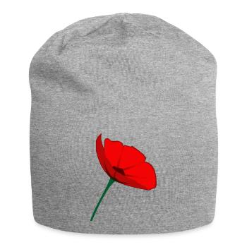 Minimalistische Rote Mohnblume – Elegante botanische Te - Jersey-Beanie - Grau meliert - Vorne