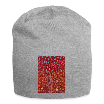 Des coquelicots sous la pluie - Bonnet en jersey - gris chiné - Devant