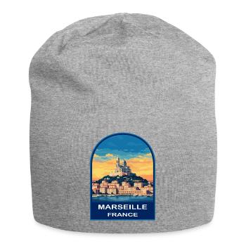 Marseille France Notre Dame Retro Sunset Badge - Jersey Beanie - heather grey - Front
