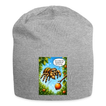 Niedliche Springspinne mit Wortspiel-Humor - Jersey-Beanie - Grau meliert - Vorne