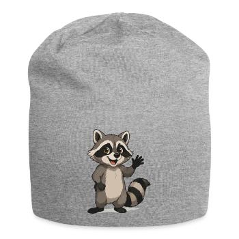 Waving Raccoon Cartoon Motif - Jersey Beanie - heather grey - Front