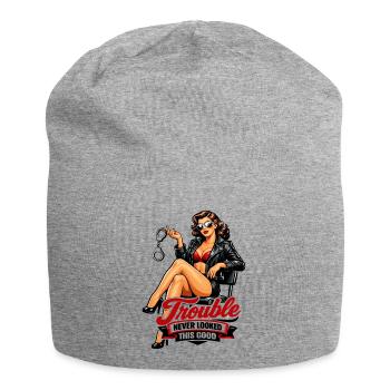 Pin-Up Girl Biker Lady: Trouble Looked Good - Jersey Beanie - heather grey - Front