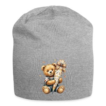 Ours en peluche avec cône d’école pour l’inscription scolaire - Bonnet en jersey - gris chiné - Devant