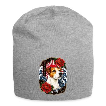 Jack Russell Terrier im Japan Tattoo Stil - Jersey-Beanie - Grau meliert - Vorne