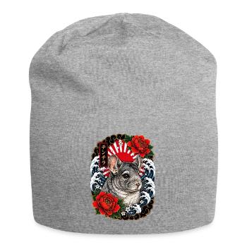 Chinchilla im japanischen Irezumi Tattoo Stil - Jersey-Beanie - Grau meliert - Vorne