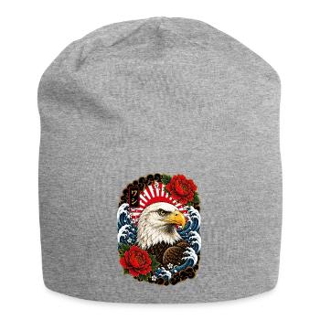 Weißkopfseeadler im japanischen Tattoo Stil - Jersey-Beanie - Grau meliert - Vorne