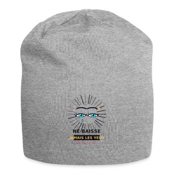 Yeux en strass bleus - Bonnet en jersey - gris chiné - Devant