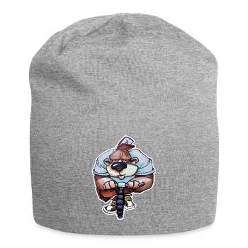 Biker Bär Cartoon auf BMX-Rad - Jersey-Beanie - Grau meliert - Vorne