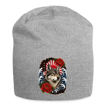 Wolf im japanischen Irezumi Tattoo Stil - Jersey-Beanie - Grau meliert - Vorne