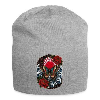 Schmetterling im japanischen Irezumi Stil - Jersey-Beanie - Grau meliert - Vorne