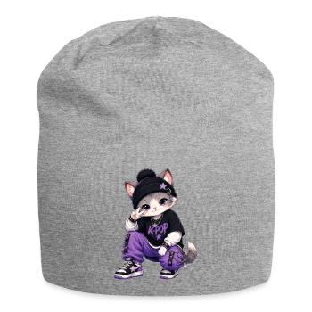 K-Pop-Katze im lila Hoodie - Jersey-Beanie - Grau meliert - Vorne