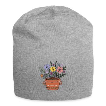 Flowers in Terracotta Pot - Jersey Beanie - heather grey - Front
