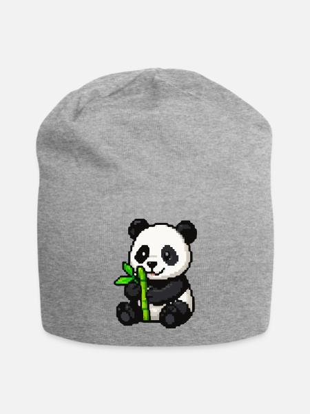 Pixelpanda mit Bambus - Jersey-Beanie - Grau meliert