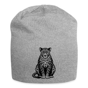 Leopard sitting - Jersey Beanie - heather grey - Front