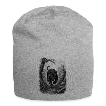 Wilder schwarzer Panther in Natur im Zeichenstil - Jersey Beanie - heather grey - Front
