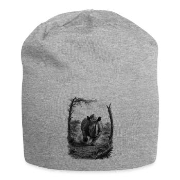 Wild rhinoceros in nature in artistic drawing style - Jersey Beanie - heather grey - Front