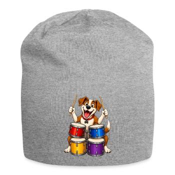 Excited Dog Playing Four Piece Drums - Jersey Beanie - heather grey - Front