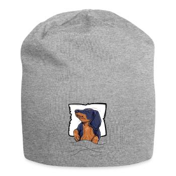 Schlafender Dackel Dachshund Teckel Bett - Jersey-Beanie - Grau meliert - Vorne