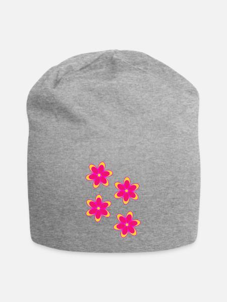 Bunte Blumen - Jersey-Beanie - Grau meliert