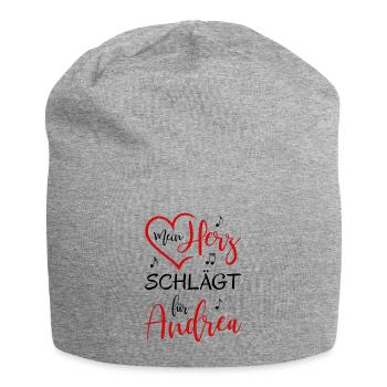 Mein Herz schlägt für Andrea - Jersey-Beanie - Grau meliert - Vorne