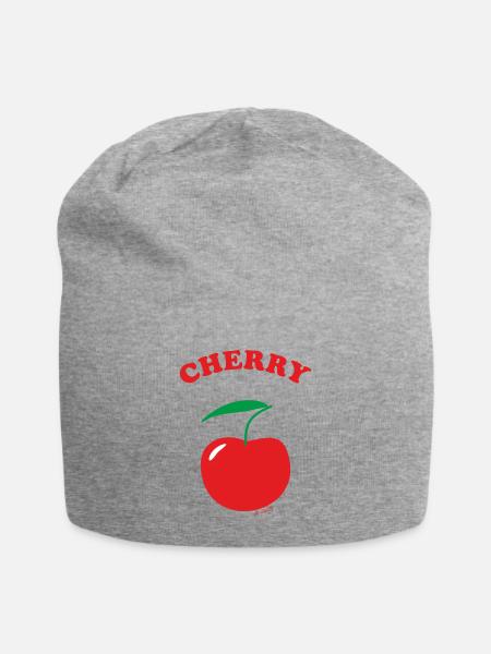 Kirsche, Cherry, Schriftzug - Jersey-Beanie - Grau meliert