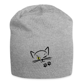 chat mignon, clin d'oeil - Bonnet en jersey - gris chiné - Devant