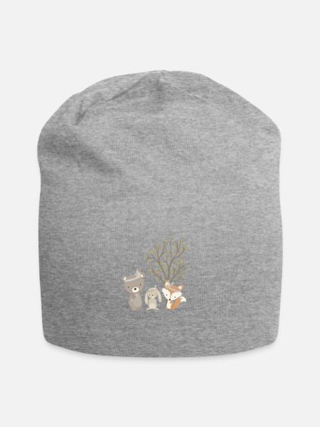Waldtiere Boho mit Indianer Fuchs, Bär und Hase - Jersey-Beanie - Grau meliert