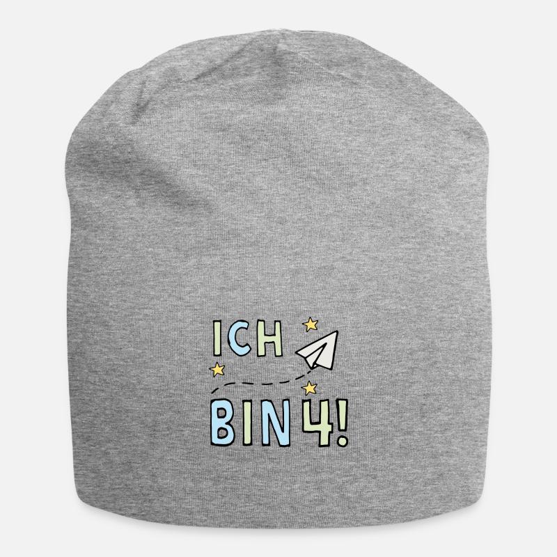 Ich bin vier - Jersey-Beanie - Grau meliert